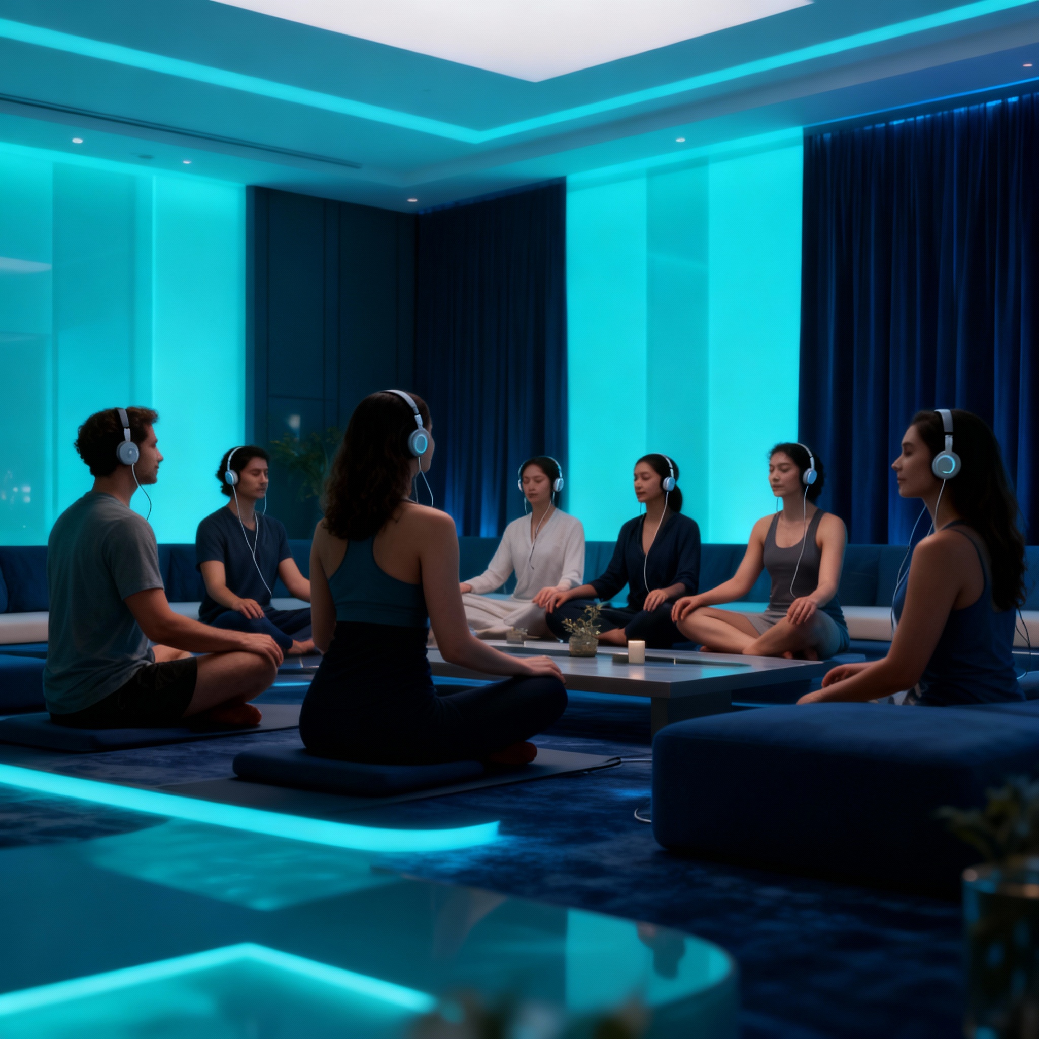 Grupo realizando sesión grupal SomAire con respiración consciente guiada