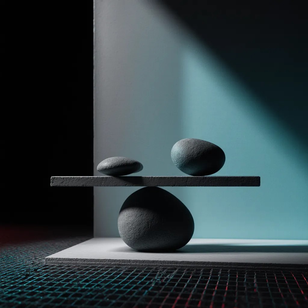 Piedras equilibradas sobre una superficie minimalista