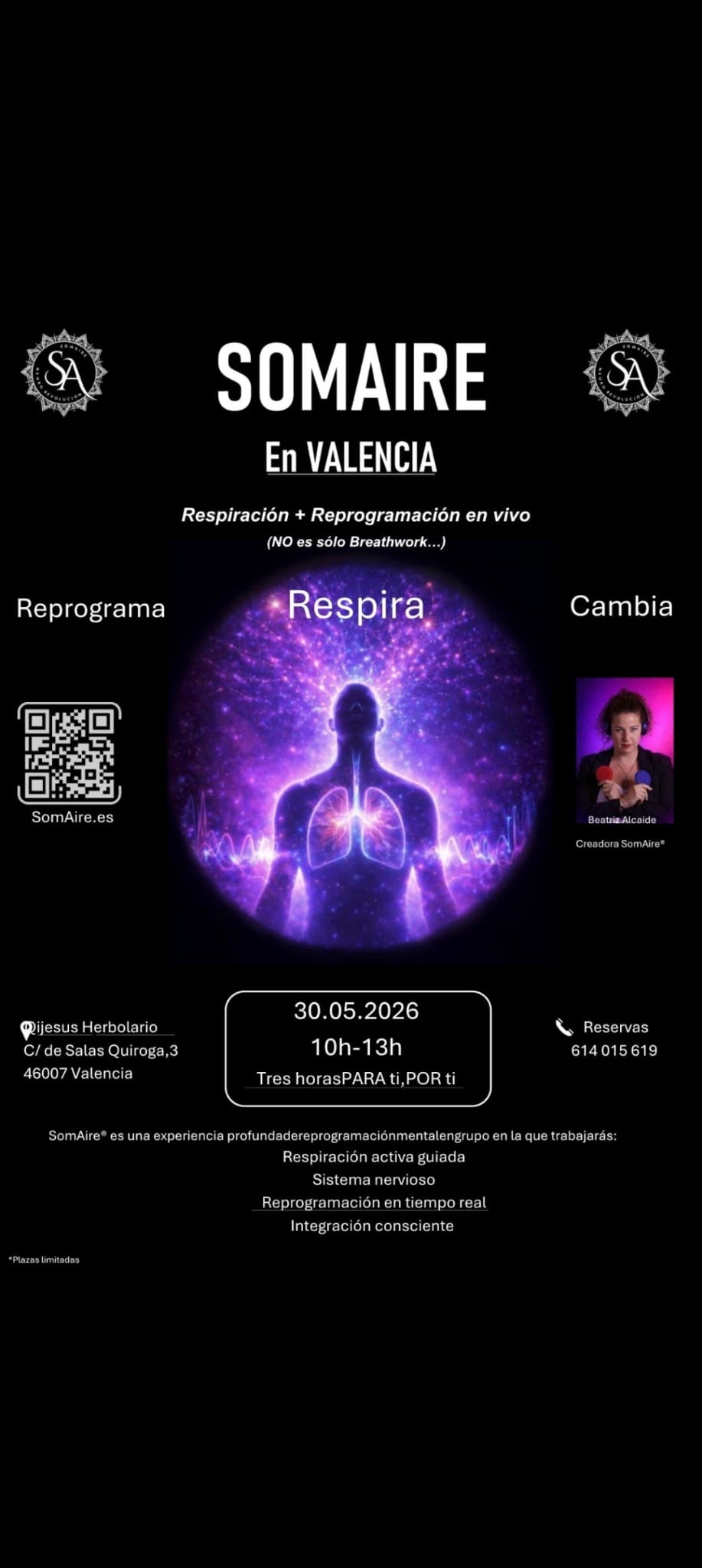 Cartel SomAire® en Valencia con el mensaje Reprograma, Respira y Cambia
