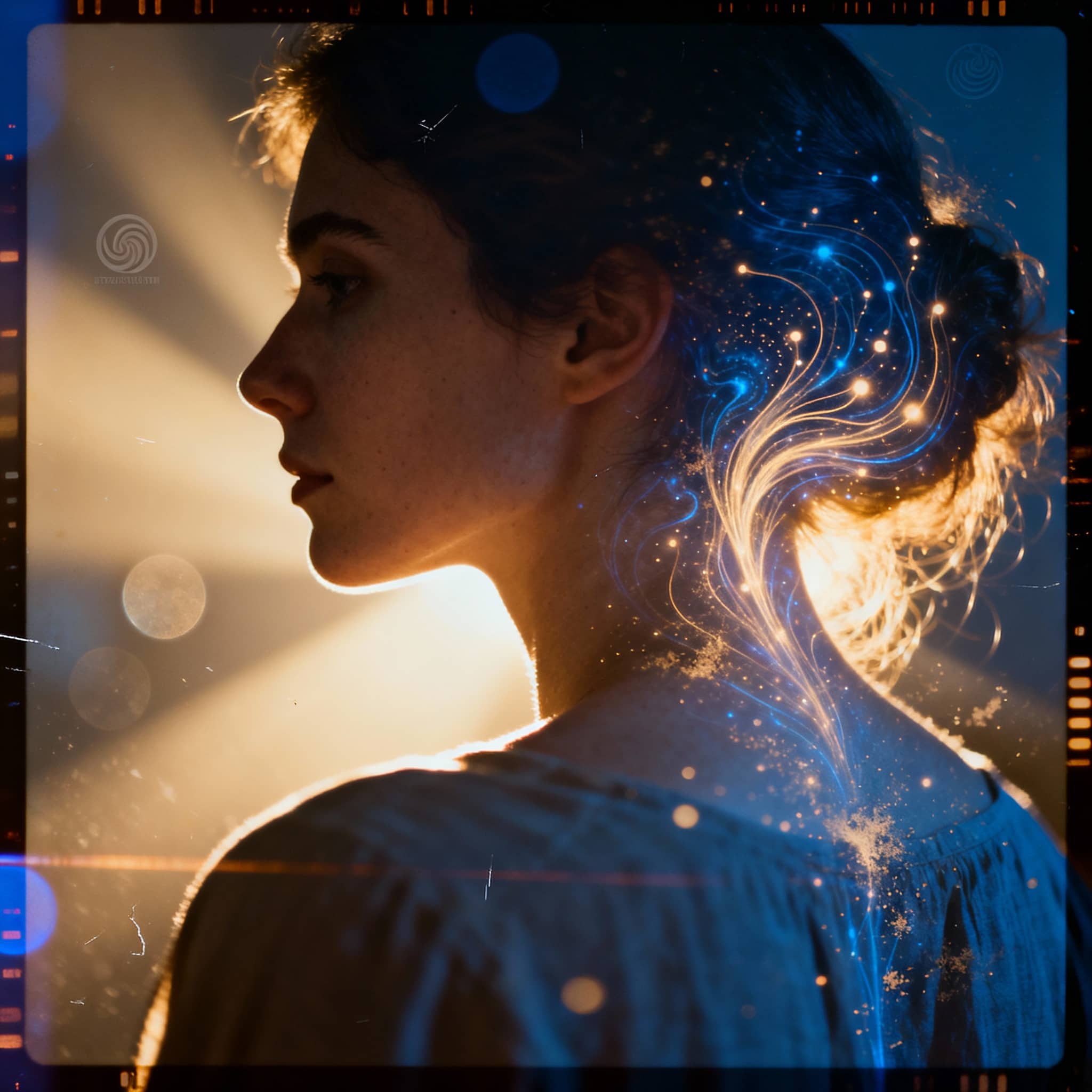 Mujer de perfil con representación visual del sistema nervioso y la neuroreprogramación SomAire®